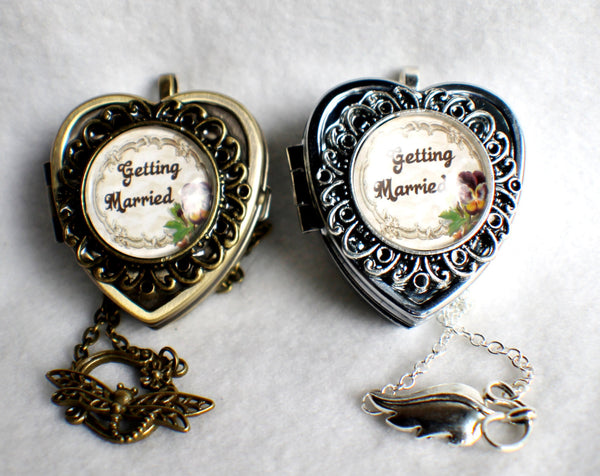 Music box locket, heart shaped locket with music box inside, in silver or bronze for weddings. - Char's Favorite Things - 2