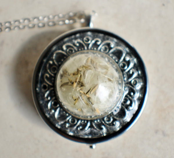 Music box locket,  round locket with music box inside, in silver with dandelion wishes encased in glass - Char's Favorite Things - 3