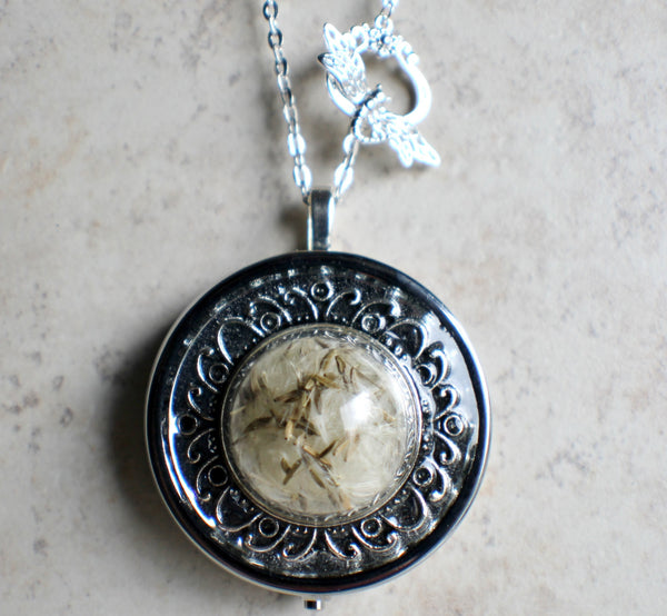 Music box locket,  round locket with music box inside, in silver with dandelion wishes encased in glass - Char's Favorite Things - 4