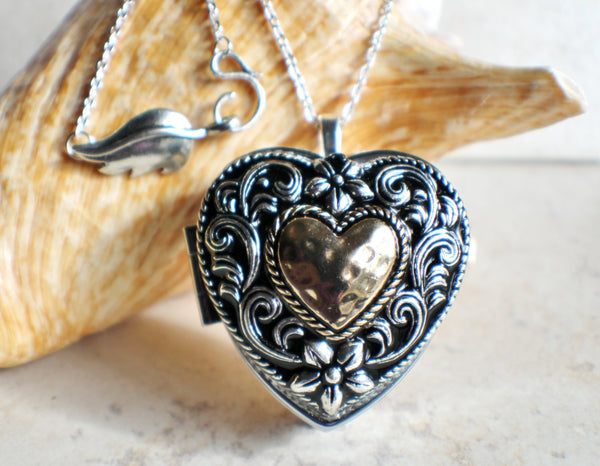 Music box locket,  heart shaped locket with music box inside, in silver tone with heart on front cover. - Char's Favorite Things - 1