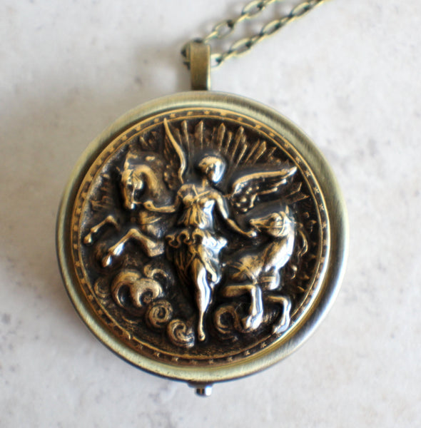 Angel and Horse Medalion Music Box Locket in Bronze. - Char's Favorite Things - 3
