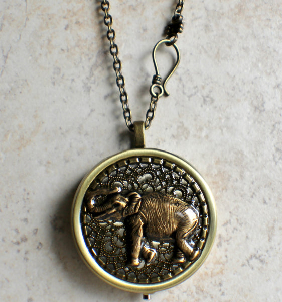 Elephant music box locket, round  locket with music box inside. - Char's Favorite Things - 4