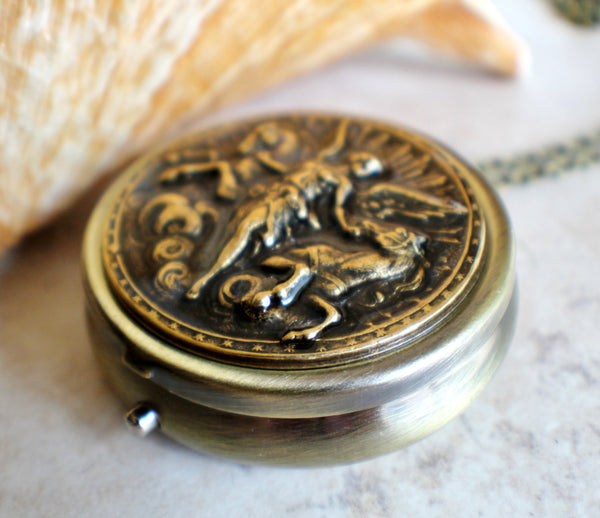 Angel and Horse Medalion Music Box Locket in Bronze. - Char's Favorite Things - 2