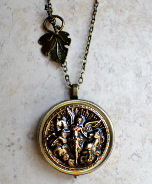 Angel and Horse Medalion Music Box Locket in Bronze. - Char's Favorite Things - 4
