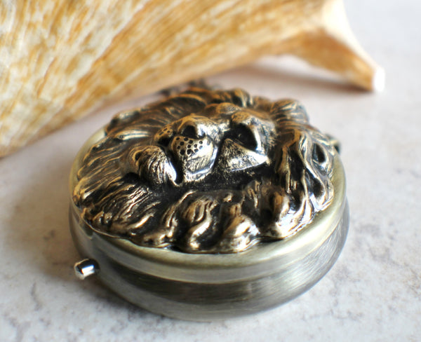 Lion music box locket,  round locket with music box inside, in bronze with lion. - Char's Favorite Things - 2