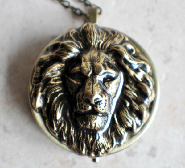 Lion music box locket,  round locket with music box inside, in bronze with lion. - Char's Favorite Things - 3